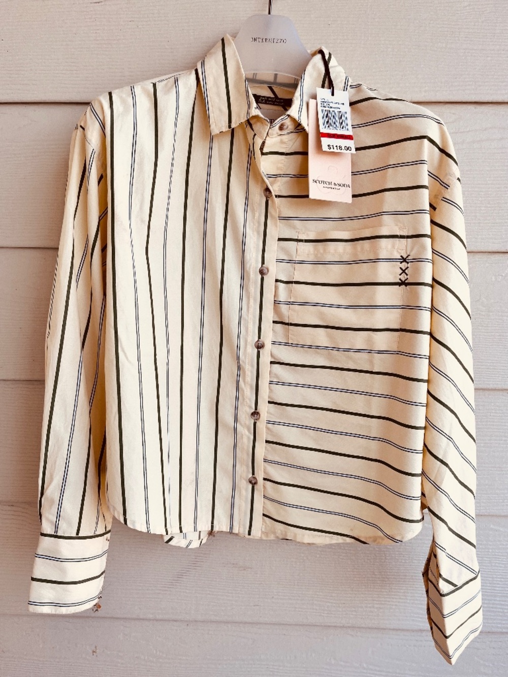 Scotch & Soda Mixed Stripe Crop Button-Up Shirt Blouse Women's Size XS NWT $118